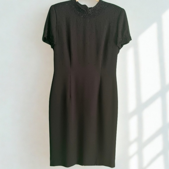 Donna Morgan Black Beaded Midi Dress | Size 10 | Cocktail, Mother of the Bride - Picture 1 of 5